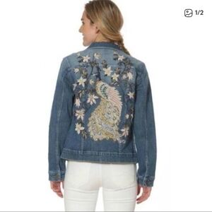 I'm Looking For This Jacket. DRIFTWOOD Blue Jean Jacket with Floral Embroidery